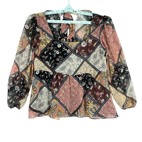 American Eagle Women Multicolor Patchwork Floral Tie Back Blouse Chiffon Size M - Picture 1 of 11
